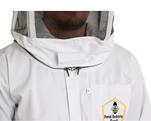 FOREST BEEKEEPING SUPPLY Premium Cotton Beekeeping Suit with Fencing Veil Suitable for Beginner & Commercial Beekeepers Brass Zippers Thumb Straps Hive Tool Pockets-Medium