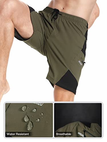 ARSUXEO Mens Mountain Bike Shorts MTB Shorts with Liner Padded Biking Cycling Shorts Loose Fit Lightweight, Army Green, X-Large