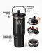 Berusd 900ml Stainless Steel Tumbler with Handle and Straw Lid, Vacuum Insulated Coffee Cup for Home or Car, Travel Mug, Leakproof Double Walled Insulated Water Bottle, Thermo Mug Drink Bottle Black