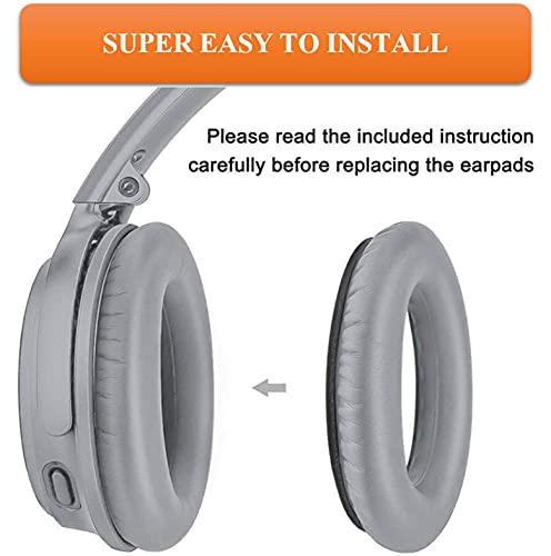 JALPolat® Replacement Ear Pads Cushions for Bose QC25 Quiet Comfort 35 (QC35), QuietComfort 35 II (QC35 II) Headphones, Earpads Compatible with QC35 & 35 ii / QC45 / QC15 Silver/Grey