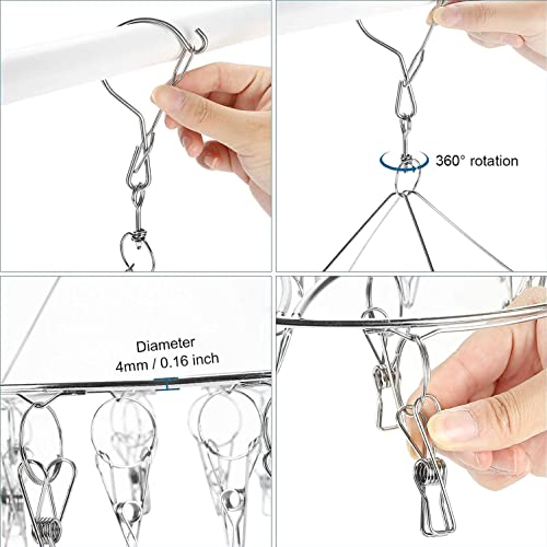 Stainless Steel Clothes Drying Rack with 30 Clothespin Pegs,2 Pack,Racks for Laundry,Sock Hanger,Anti-Wind Clip Hanger Clothesline Metal Laundry Drip for Drying Socks,Bras,Towel,Underwear…