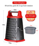 Ourokhome Box Grater with Container - 4 in 1 Stainless Steel Manual Kitchen Veggie Shredder Slicer Zester for Parmesan Cheese, Vegetable, Ginger, Coconut, Potato (Red and Black)