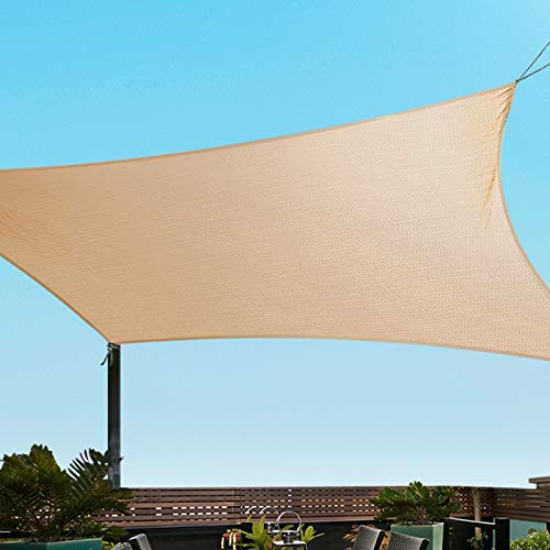 Instahut Shade Sail Rectangle 2 x 4m Sunshade Cloth Shadecloth Sun Block Outdoor Marquee Canopy Shelter Cover for Beach Pool Patio Backyard Lawn Garden Carport Fence Greenhouse, Beige 95% UV Blockage