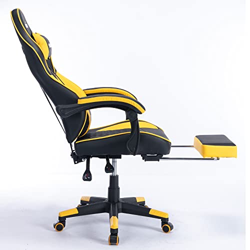 SUKIDA Yellow Gaming Chair Massage - Gamer Chair Adult Gamers Choice Size Cool Big People, PC Video Game Ergonomic Gamingchair with Footrest, Racing Office Computer Reclining Comfortable Recliner