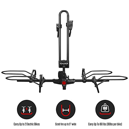 Hollywood Racks RV Rider Hitch Bike Rack for 2 E-Bikes up to 80 lbs Each - Premium Electric Bike Rack for RV, Fifth Wheel, Flat Towed Vehicle - Durable EBike Rack for Standard and Fat Tire Bikes