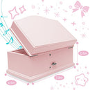 Wooden Ballerina Pink Musical Jewelry Box with Mirror&Tassel Key for Kids,Girls,Musical Keepsake Gift,Kid's Jewelry Storage Music Box (Pink)