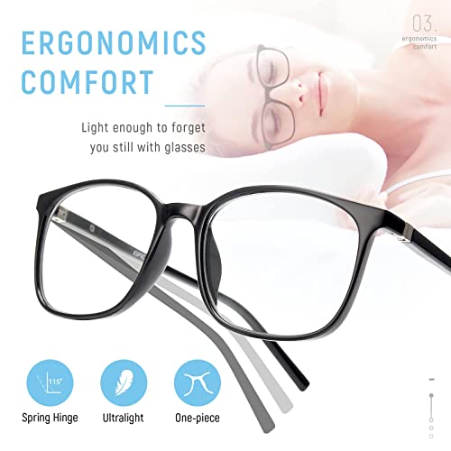 Gaoye 2 Pack Blue Light Blocking Glasses Women/Men, Computer Gaming Fake Eyeglasses Anti UV Ray-Spring Hinge (Light Black & Leopard, Clear)