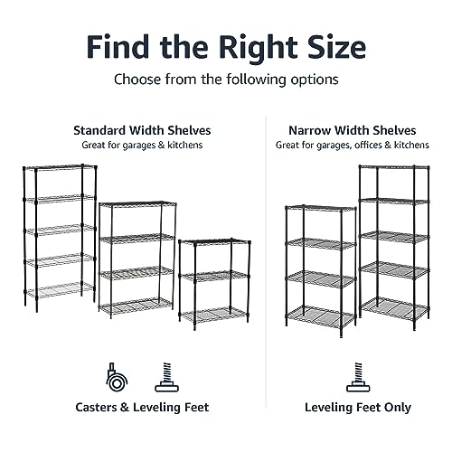 Amazon Basics 3-Shelf Adjustable, Heavy Duty Storage Shelving Unit (113.4 kgs loading capacity per shelf), Steel Organizer Wire Rack, Black (58.93 x 34.04 x 76.2 CM, LxWxH)