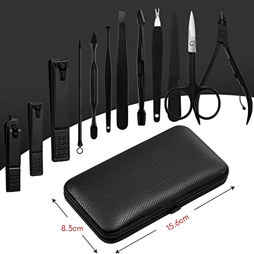 FAMILIFE Manicure Set Professional Stainless Steel Manicure Kit for Women 12pcs Nail Clippers Kit Travel Case (Black)