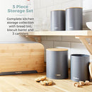 Tower T826140GRY Scandi 5 Piece Bamboo Storage Set with Bread Bin, Biscuit Barrel, Canisters, Grey