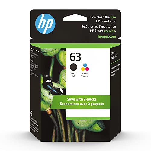 HP 63 Black & Tri-Color Original Ink Cartridges, 2 Cartridges (L0R46AN)