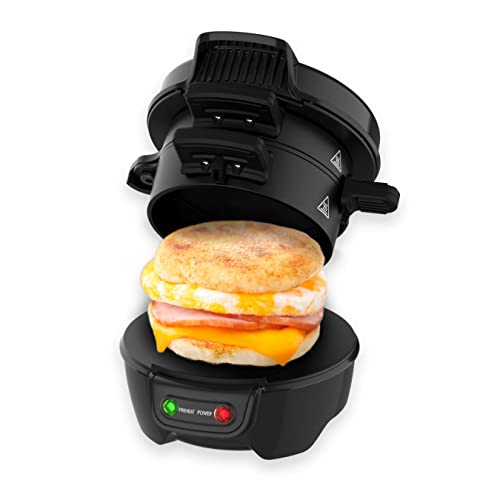 Drew & Cole - Electric Breakfast Sandwich Maker - Grilled Sandwich Toastie Maker - With Egg Cooker Ring - Easy To Clean Non-Stick Cooking Plates - Fantastic for English Muffins, Omelettes & Waffles