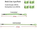 Dirtech Bungee Boat Dock Lines with Hook 4 Feet Green Dockline Mooring Rope Boat Accessories Docking Lines PWC Shock Cords for Boats Kayak, Jet Ski, Pontoon, Canoe, Power Boat