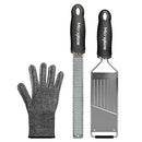 Microplane Kitchen Grater Set (Zester, Slicer & Glove) for Hard Cheese, Cucumber, Potatoes, Zucchini, Citrus Fruits with Stainless Steel Blades