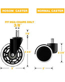 Office Chair Wheels for IKEA with 10mm Stem, HOSOM 3" Replacement Rubber Caster Wheels Set of 10 Safe for Wood Floor, Computer Gaming Chair Rollerblade Wheels Roll Smooth and Quite