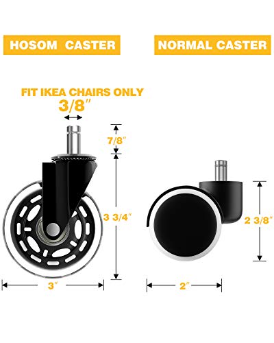 Office Chair Wheels for IKEA with 10mm Stem, HOSOM 3" Replacement Rubber Caster Wheels Set of 10 Safe for Wood Floor, Computer Gaming Chair Rollerblade Wheels Roll Smooth and Quite
