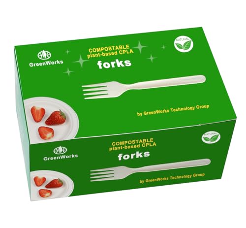 GreenWorks 100% Biodegradable Compostable CPLA Cornstarch Disposable Cutlery FORKS100 Ct 7 Heavyweight Utensils Flatware Forks