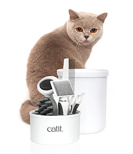 Catit Senses 2.0 Short Hair Cat Grooming Kit, White, 5 Piece Set