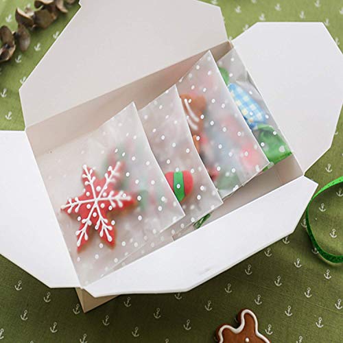 AOOTOOSPORT 200 Pack DIY Self Adhesive Plastic Transparent Candy Cookie Gift Bag Reclosable White Polka Dot Self Sealing Packaging Bags 4" x 4"