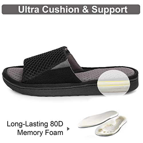 LongBay Men's Comfy Memory Foam Slide Slippers Breathable Mesh Cloth House Shoes