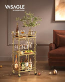 VASAGLE Bar Cart Gold, Home Bar Serving Cart, Small Bar Cart with 3-Tier Mirrored Shelf, Wine Holders, Glass Holders, Mini Bar Cart for Small Spaces, Gold ULRC091A62