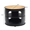 End Side Table, 3-Tier Round Coffee Table with 2 Storage Shelves, Industrial Vintage Style, Iron Frame & Wood Desktop, Nightstand Unit Desk Bedside Table for Living Room & Bedroom & Balcony, Black