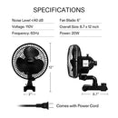 VIVOSUN AeroWave A6 Grow Tent Clip Fan, Patented Portable Auto Oscillating Fan 6" with 2-Speed, Strong Airflow but Low Noise, and Fully-Adjustable Tilt for Hydroponic Ventilation, Black, 2-Pack