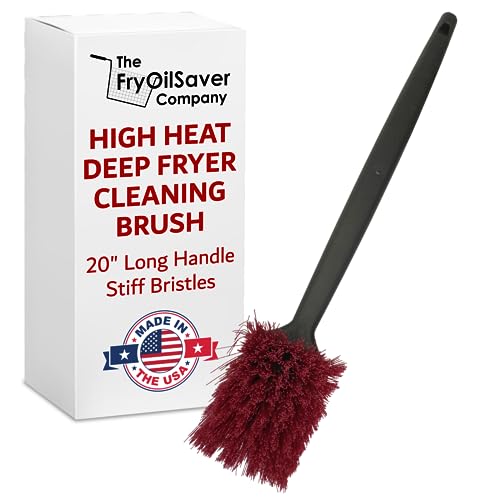 FryOilSaver Co. High Heat Deep Fryer Cleaning Brush | Professional 20“ Pot and Fryer Brush with Long Handle | Withstands Heat Up to 425 F / 218 C | Model FRY-12116