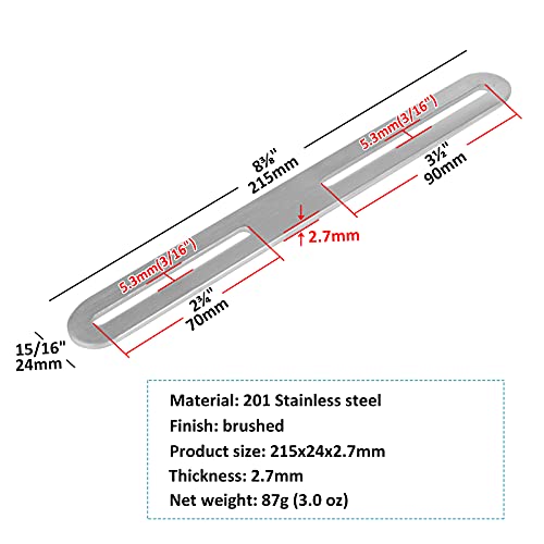 10 Pcs Adjustable Flat Mending Plate with Slot Hole, 201 Stainless Steel Straight Slideable Bracket, Connector for Wood Furniture, Timber, DIY Workbench kit (Size: 8½ x 1 inch, Thickness: 2.7 mm)