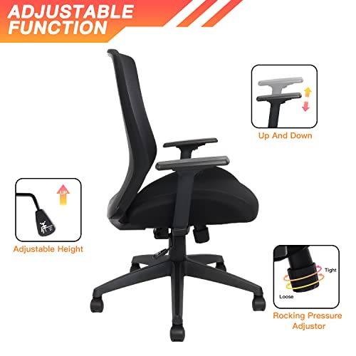 Big and Tall Office Chair for Heavy People 400lb, Ergonomic Desk Chair Mesh Computer Chair with Lumbar Support, Adjustable Height and Armrests (Black)