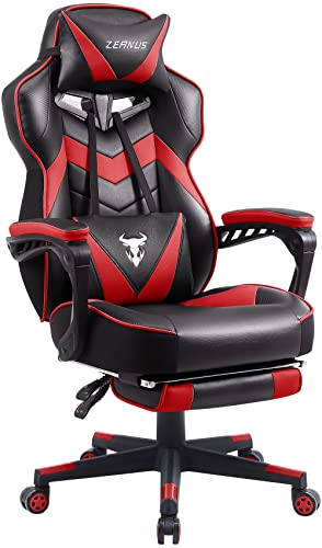 Zeanus Gaming Chair with Footrest Ergonomic Computer Chair with Massage Recliner for Heavy People Racing Gamer Chair Big and Tall Chairs for Adults Red