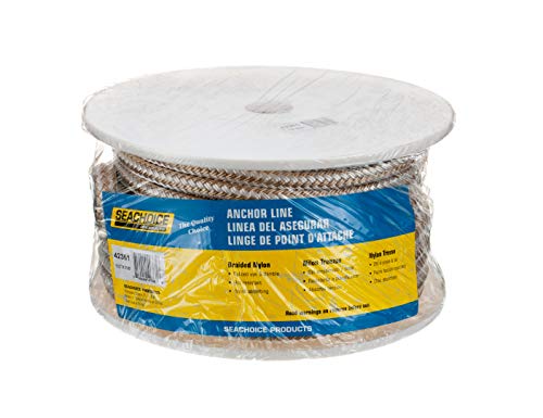 Seachoice Boat Anchor Rope, Double-Braid, Nylon, Achor Line, 1/2 in. X 100 Ft, Gold/White