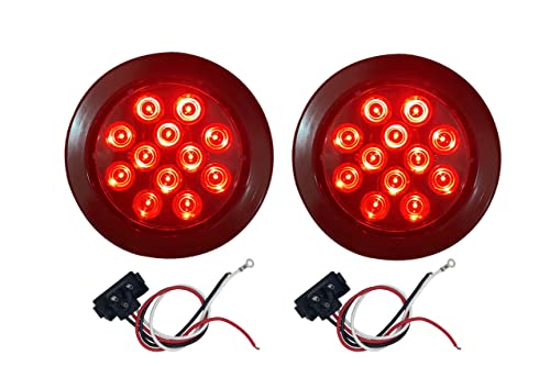 MAXXHAUL 50586 Pair of LED 4" Round Stop Turn Tail Indicator Lights with Black Rubber Grommet for 12V DC RV's, Trailers, Caravans, Boats, and Trucks