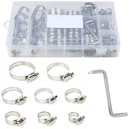 91Hose Clamp with 1pc Z Wrench, Hose Clamp Set Hose clamps Stainless Steel Adjustable Range 8-44mm Worm Gear Hose Clips Kit Fuel Line Clamp screw clamp Perfect for Plumbing, Water Pipe, Automotive and Mechanical Application, Workshop Hardware Workshop Too