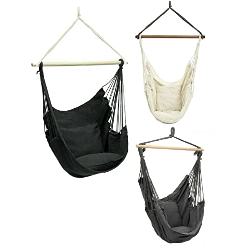 Portable Hanging Hammock Chair Swing Garden Outdoor Camping Soft Cushions (Beige with Pillow)