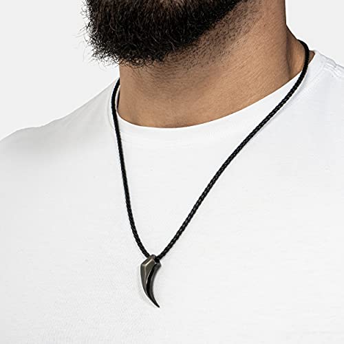 SERASAR Leather Chain Men Leather Necklace with Pendant - 50cm Black - Leather Cord Chain with Jewellery Box for Men - Real Leather - with Present Box - Leather Necklace Men Jewellery Band