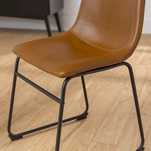 WE Furniture 18" Faux Leather Dining Chair with Metal Legs 2 Pack - Whiskey Brown