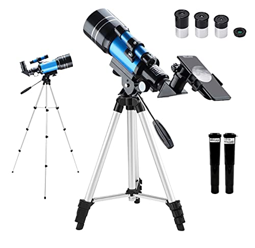 Astronomical Telescope 30070 with Extension-Type Tripod(115cm max)、 finderscope、Phone Clip-Entry-Level Products for Star Observation-150X Magnification and 70mm Caliber (Blue)