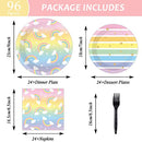 96 Pcs Rainbow Birthday Party Plates and Napkins Supplies Set Colorful Rainbow Party Disposable Paper Plates Tableware Kit Decorations Favors for Birthday Party Baby Shower for 24 Guests