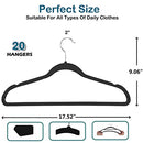 iDopick Non-Slip Velvet Hangers, 20 Pack Suit Clothes Hook Swivel 360-Ultra Hangers Space Saving for Coats, Shirt Dress, Tie, Pants & Closet Organizer (Black)