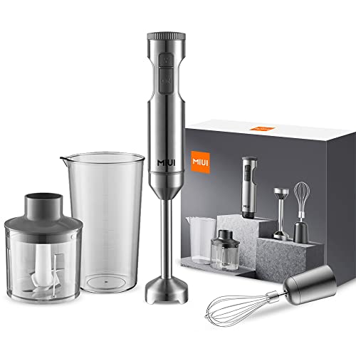 MIUI Hand Immersion Blender, Powerful 1000W 4-in-1, 9-Speed Immersion Multi-Purpose Stainless Steel Stick Blender,700ml Mixing Beaker,500ml Food Processor,Whisk