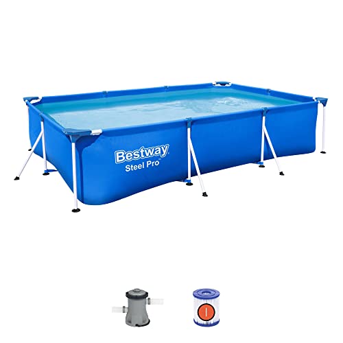 Bestway Steel Pro 9.8' x 6.6' x 26" Rectangular Steel Frame Above Ground Outdoor Backyard Swimming Pool Set with 330 GPH Filter Pump