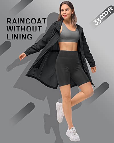33,000ft Women's Waterproof Foldable Raincoat Rain Jacket with Hood, Lightweight Breathable Windbreaker Long Jacket for Women Transition Jacket Cycling Sports Outdoor Jacket, black, Medium