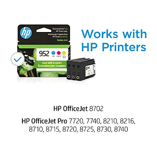 HP 952 Cyan, Magenta & Yellow Original Ink Cartridges, 3 Cartridges (N9K27AN)