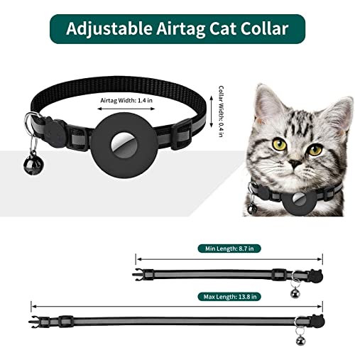 1 Pack Airtag Cat Collar, Reflective Airtag Cat Collar with Bell and Silicone Waterproof Airtag Holder Case Compatible with Apple Airtag, Breakaway Safety Buckle Collar for Cat Kitten Puppy (Black)