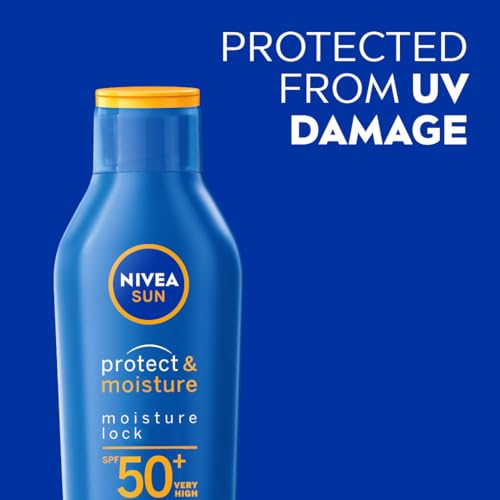 NIVEA SUN Protect and Moisture Sunscreen SPF50+ (200ml), Moisturising Sunscreen Lotion with Vitamin E and Panthenol, 4 Hour Water Resistant with UVA and UVB Protection, Made in Australia