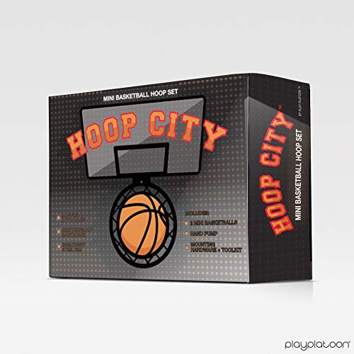 Play Platoon Over The Door Basketball Hoop - Indoor Wall Mounted 16x12 Inch Mini Basketball Hoop Set, Shatter Resistant Backboard & Steel Rim - 2 Balls & Air Pump, Black - US Veteran Owned Company