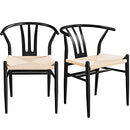 Yaheetech Weave Chair Mid-Century Modern Dining Chair Rattan Chair Metal Dining Chair Wishbone Armchairs Hemp Seat Chair Accent Chair for Kitchen, Dining, Living Room Side Chairs Set of 2, Black