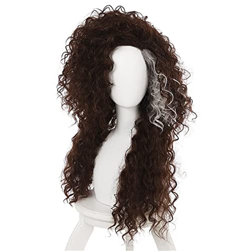 COSPLAZA Bellatrix Anime Wig Heat Resistant Deep Brown White mixed Hair Curls Wavy Long Women Role Cosplay Costume Comic Cons Halloween Party Wigs