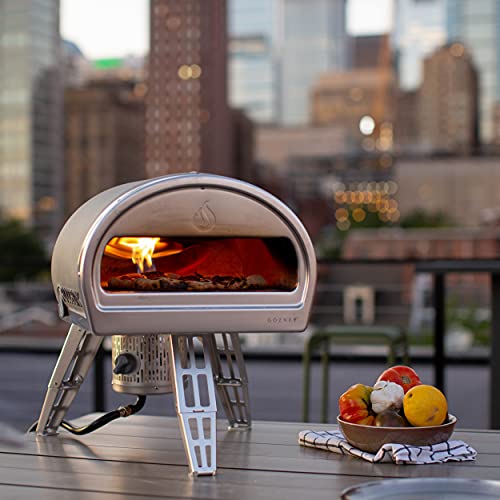 ROCCBOX Gozney Portable Outdoor Pizza Oven - Includes Professional Grade Peel, Built-In Thermometer and Safe Touch Silicone Jacket Propane Gas Fired, With Rolling Wood Flame Grey (RBX1GREYDE)